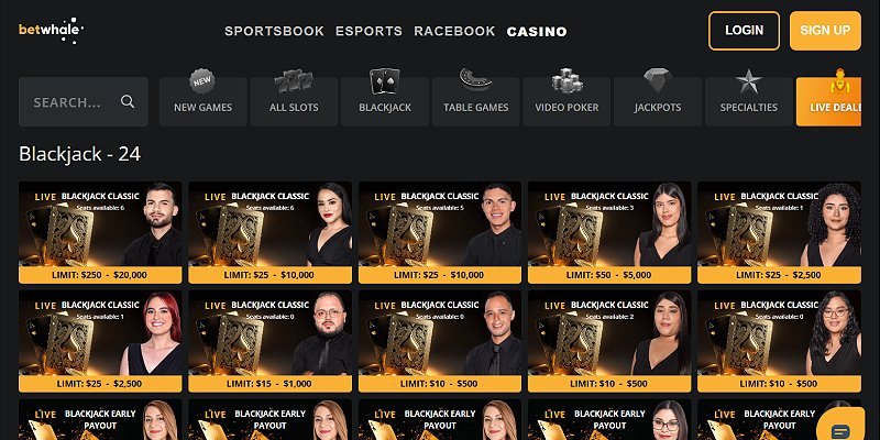 BetWhale casino screenshot