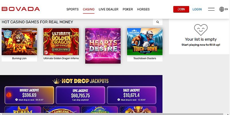 Bovada casino screenshot